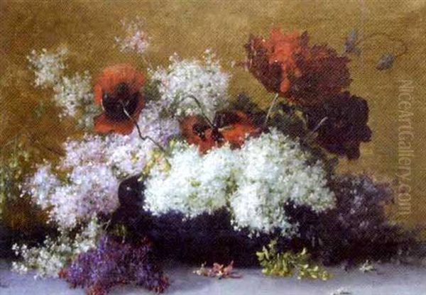 Le Bouquet De Lilas Et De Coquelicots Oil Painting by Adolphe Louis (Napolean) Castex-Degrange