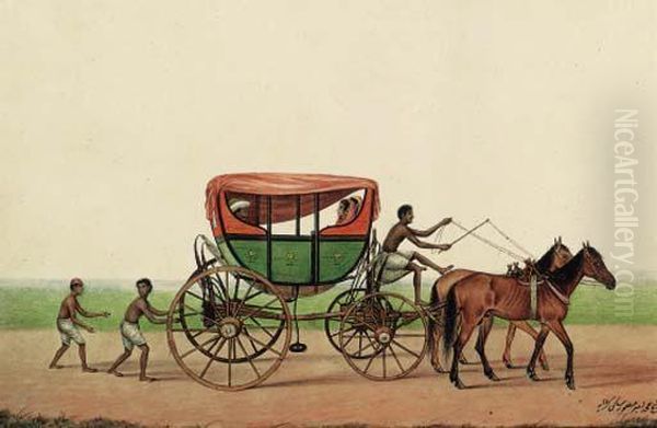 A Calcutta Hackney Coach Oil Painting by Shaikh Muhammad Amir Of Karraya