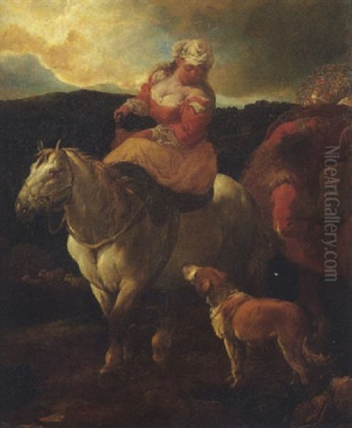 Contadina A Cavallo Oil Painting by Francesco Castiglione