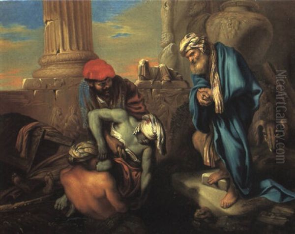 Tobit Burying The Dead In Defiance Of The Orders Of Sennacherib Oil Painting by Francesco Castiglione