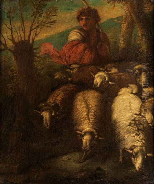 Junger Hirte Mit Seinen Schafen Oil Painting by Giovanni Benedetto Castiglione