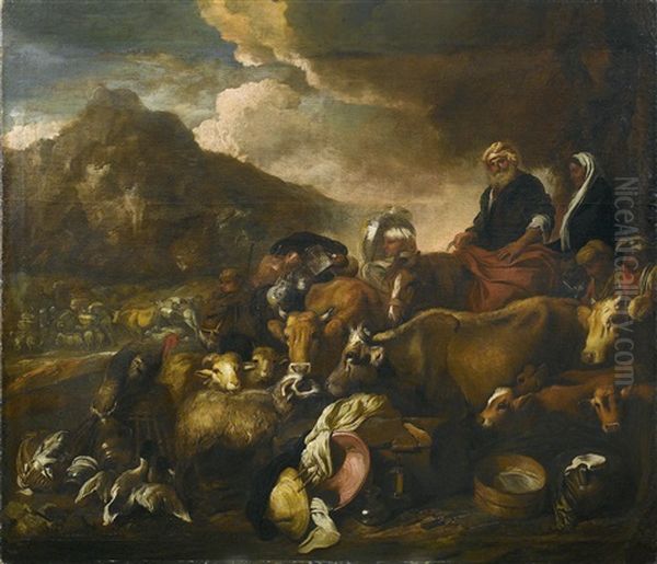 Abrahams Aufbruch Nach Kanaan Oil Painting by Giovanni Benedetto Castiglione