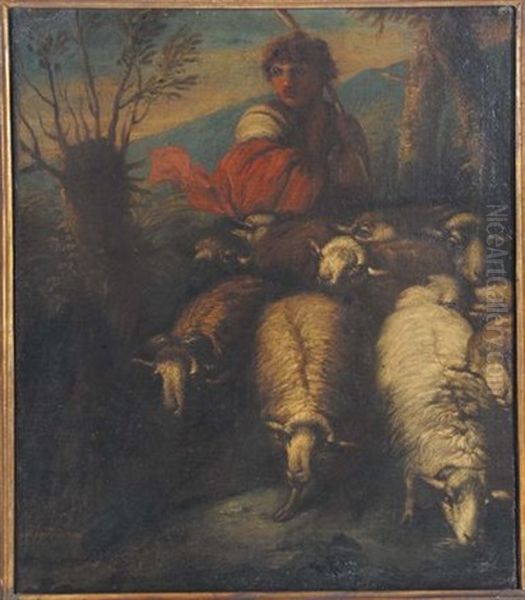 Pastorello Con Pecore Oil Painting by Giovanni Benedetto Castiglione