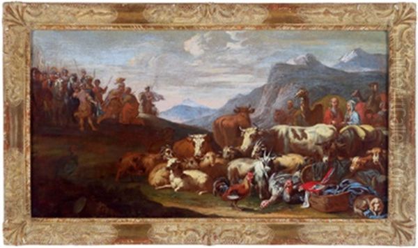 Die Versohnung Von Jakob Und Esau Oil Painting by Giovanni Benedetto Castiglione