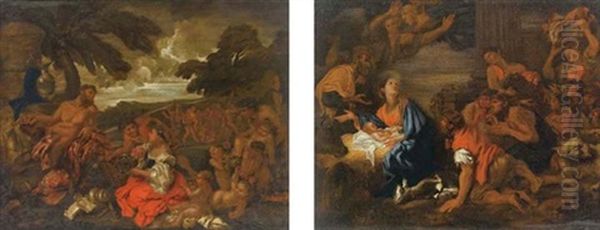 Adorazione Dei Pastori (+ Baccanale; 2 Works) Oil Painting by Giovanni Benedetto Castiglione