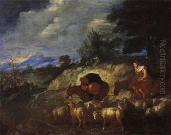 Sudliche Landschaft Mit Hirtenstaffage Oil Painting by Giovanni Benedetto Castiglione