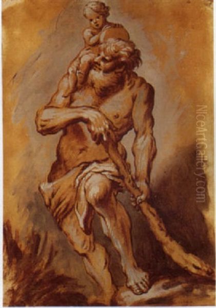 St. Christopher Oil Painting by Giovanni Benedetto Castiglione