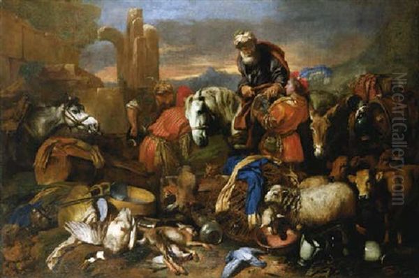 Jacob's Journey Into Egypt Oil Painting by Giovanni Benedetto Castiglione