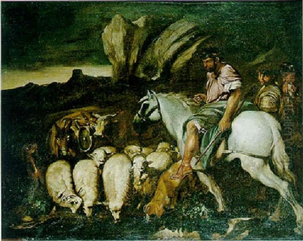 Le Berger Et Son Troupeau A La Source Oil Painting by Giovanni Benedetto Castiglione