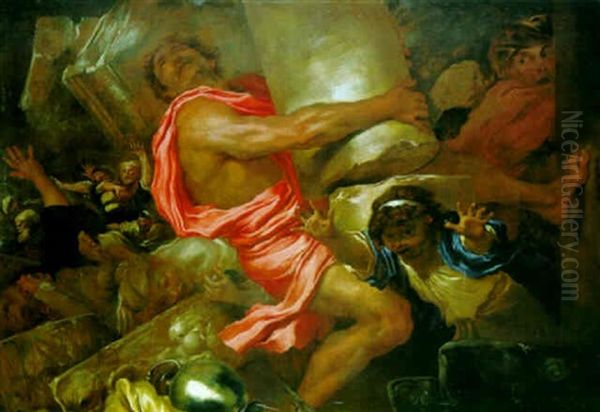 Samson Destroying The Temple Of The Philistines Oil Painting by Giovanni Benedetto Castiglione