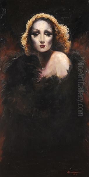 Ritratto Di Marlene Dietrich Oil Painting by Giuseppe Amisani