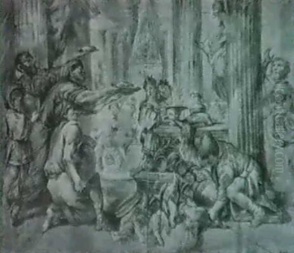 A Sacrifice In A Temple Oil Painting by Giovanni Benedetto Castiglione