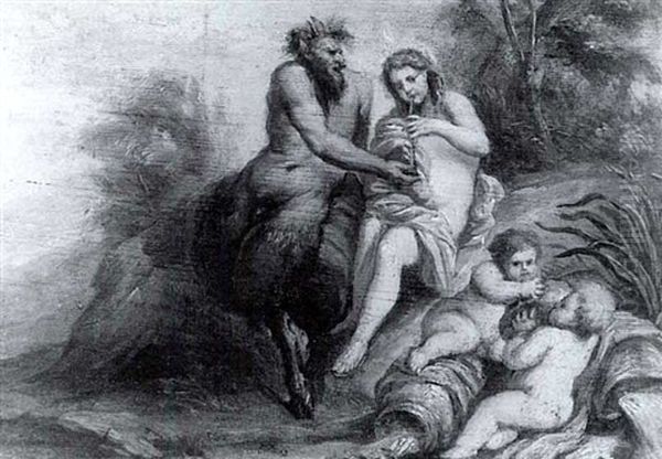 Faun Und Nymphe Geben Sich Ein Stelldichein Oil Painting by Giovanni Benedetto Castiglione