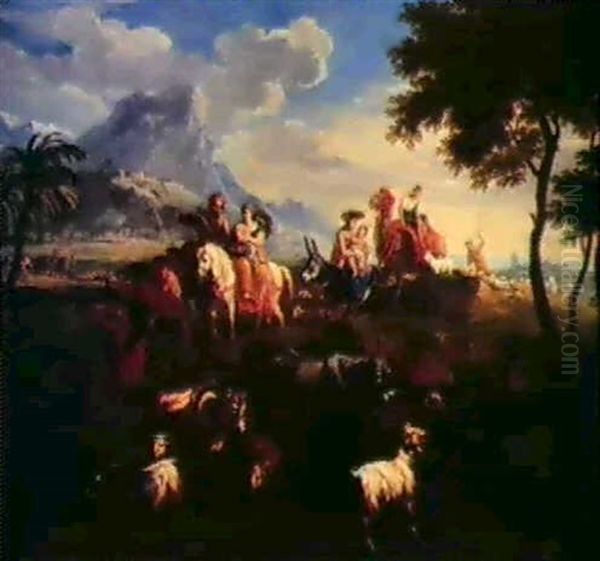 Paesaggio Con Il Viaggio Di Giacobbe In Egitto Oil Painting by Giovanni Benedetto Castiglione