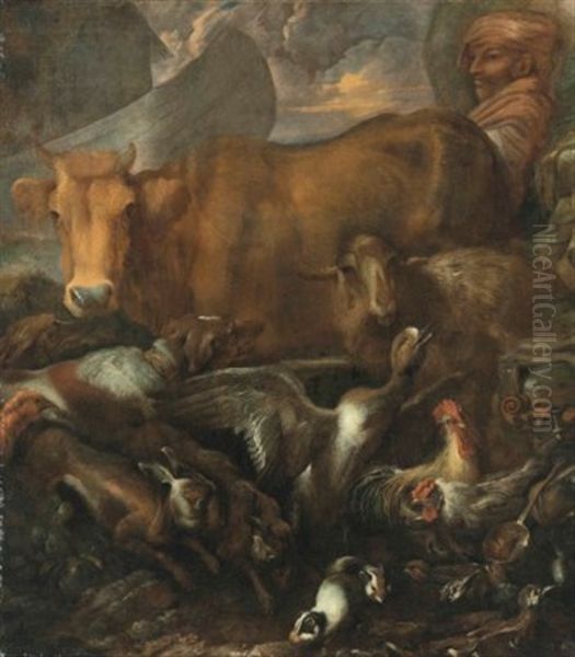 Animals Entering Noah's Ark Oil Painting by Giovanni Francesco Castiglione