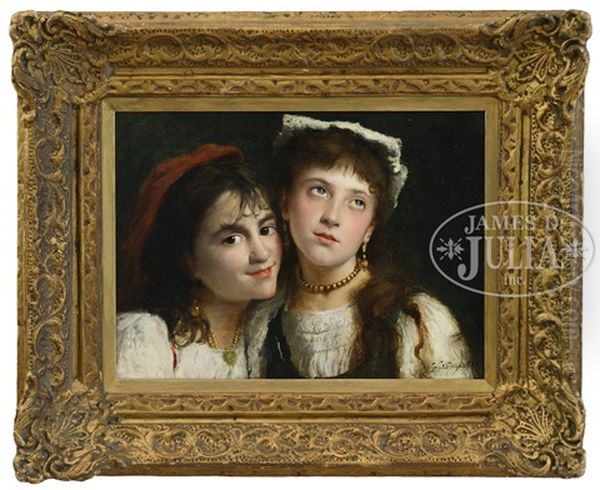 Portrait Of Two Young Maidens Oil Painting by Giuseppe Castiglione