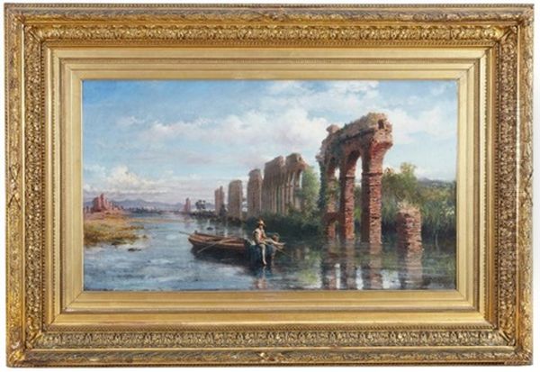 Barque Sous L'aqueduc Oil Painting by Giuseppe Castiglione