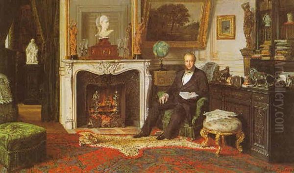 A Gentleman Seated By A Fire Oil Painting by Giuseppe Castiglione