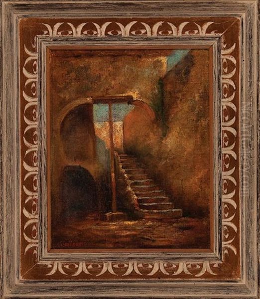 Courtyard Staircase Oil Painting by George Frederick Castleden