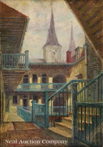 New Orleans Courtyard View Oil Painting by George Frederick Castleden