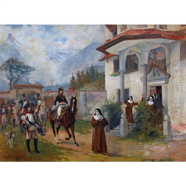 Soldats Devant Le Couvent Oil Painting by Edouard Castres