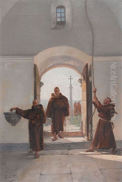 Franziskaner Am Kirchenportal Oil Painting by Edouard Castres