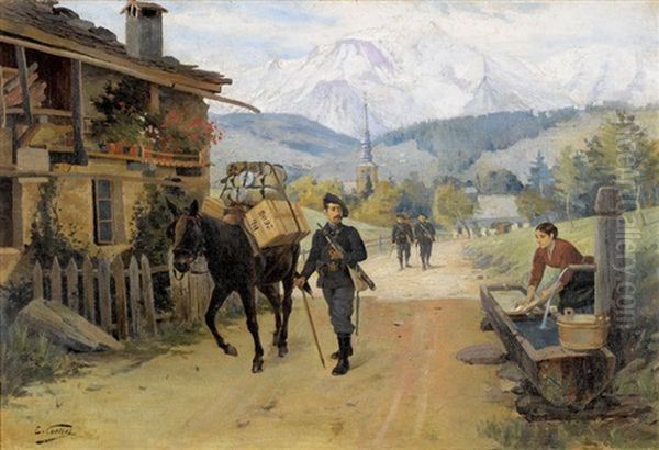 Chasseurs Alpins A Combleux Avec Le Mont-blanc Oil Painting by Edouard Castres