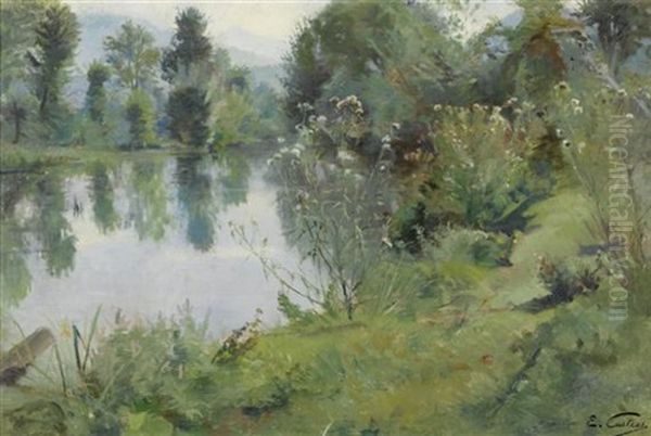 Weiherlandschaft Im Sommer Oil Painting by Edouard Castres