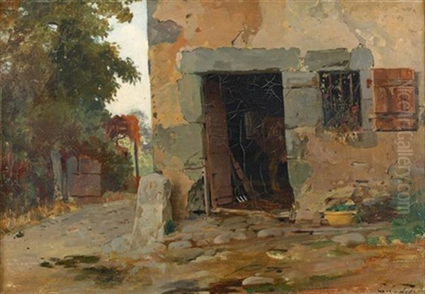 Partie Auf Dem Bauernhof Oil Painting by Edouard Castres