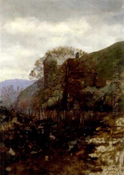 Burg In Herbstlicher Landschaft Oil Painting by Edouard Castres