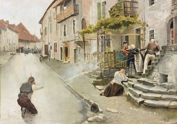 Strassenkampf In Einem Dorf Oil Painting by Edouard Castres