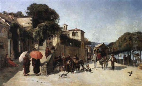 Buntes Treiben An Einem Sommertag In Sorrent Oil Painting by Edouard Castres