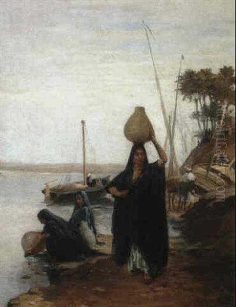 Arabische Frauen An Flussufer Oil Painting by Edouard Castres