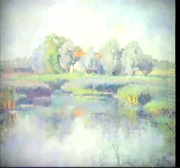 Bauerngehoft An Einem Teich Oil Painting by Edouard Castres