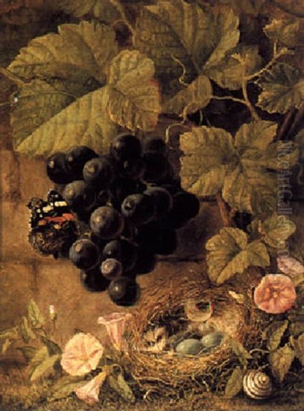 A Still Life With Grapes And A Bird's Nest Oil Painting by Gabriel Henriques De Castro