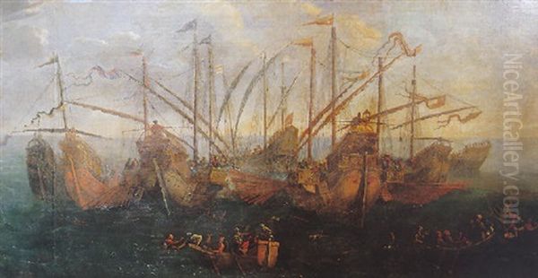 Combat Naval Oil Painting by Giacomo di Castro