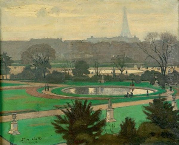 Le Jardin Des Tuileries En Automne Oil Painting by Paul De Castro