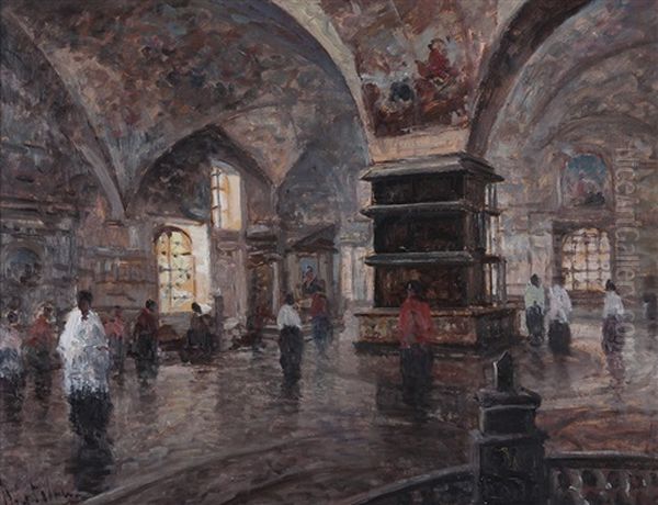 Interno Della Basilica Di Santa Maria Oil Painting by Alessandro Catalani