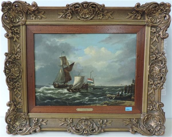 Segelschiffe Auf Sturmischem Meer Oil Painting by Hendrik Gerrit ten Cate