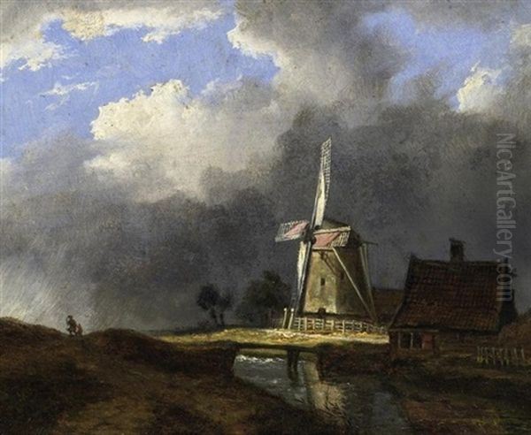 Landschaft Mit Muhle, Gewitterstimmung Oil Painting by Hendrik Gerrit ten Cate