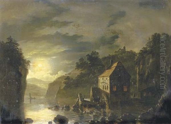 A Watermill By Moonlight Oil Painting by Hendrik Gerrit ten Cate