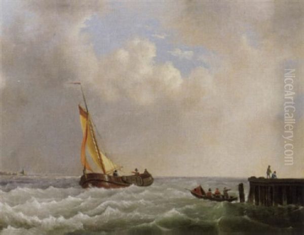 Fischerboot Beim Anlegen Oil Painting by Hendrik Gerrit ten Cate