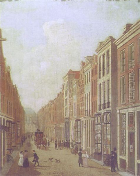 Kalverstraat Looking Towards The Dam, Amsterdam Oil Painting by Hendrik Gerrit ten Cate