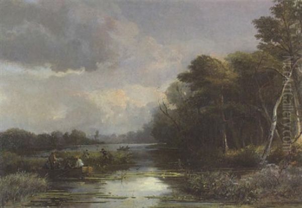 Entenjagd Oil Painting by Jan Jacob Lodewijk ten Cate