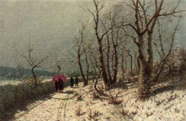 An Afternoon Stroll In The Snow Oil Painting by Jan Jacob Lodewijk ten Cate