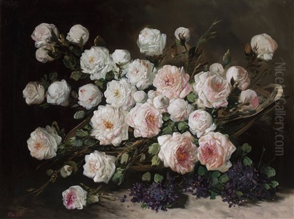 Roses In A Basket Oil Painting by Pieter Ten Cate