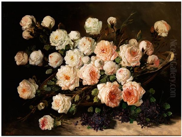 Stillleben Mit Rosen In Einem Korb Oil Painting by Pieter Ten Cate