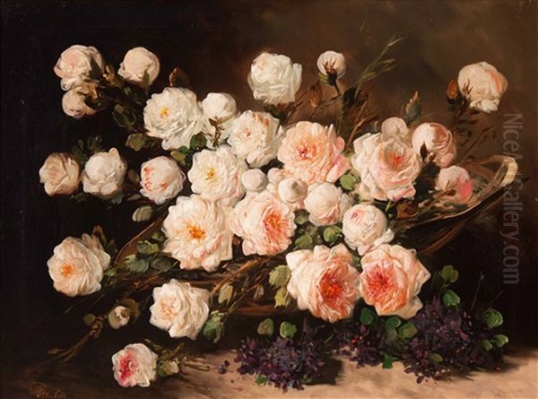 Still Life With Roses In A Basket Oil Painting by Pieter Ten Cate