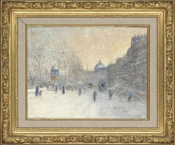 A Parisian Boulevard In Winter Oil Painting by Siebe Johannes ten Cate