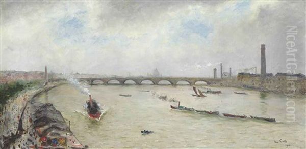 A Busy Day On The Thames, Before Waterloo Bridge Oil Painting by Siebe Johannes ten Cate